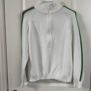 Pink Pineapple White Tennis Sweater with Green and Pink Stripes